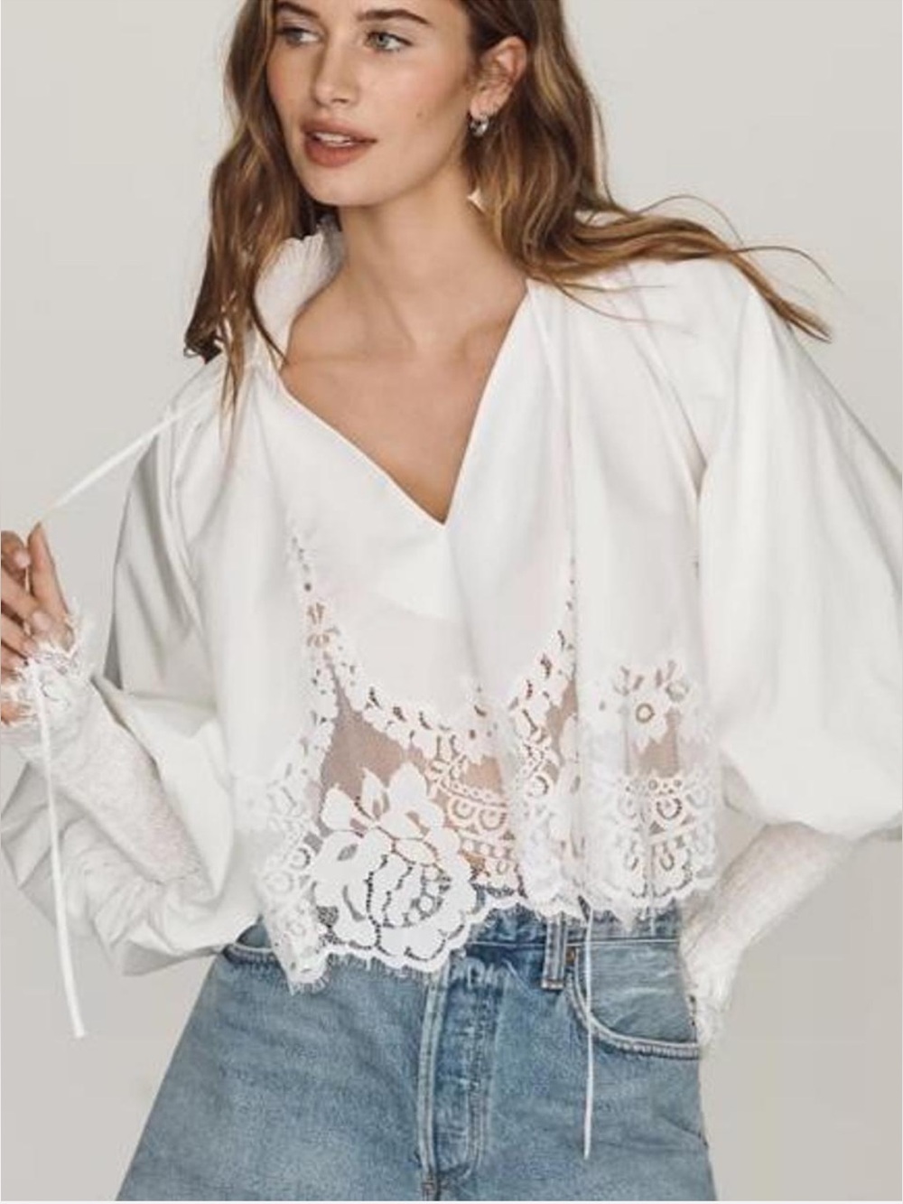 Mare Mare Estelle Lace Trimmed Balloon Sleeve Top